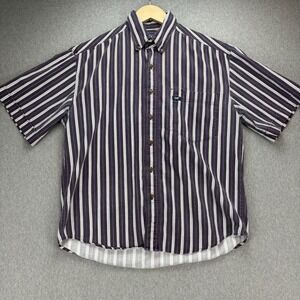 Lee 90s Striped Button Up Shirt Mens L Purple White Striped Short Sleeve Retro